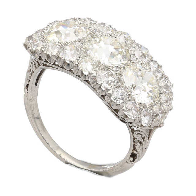 Mid 20th Century Vintage 4.50 Cttw Old European Cut Diamond Three-Stone Art Deco Engagement Ring Size 7 For Sale - Image 5 of 11