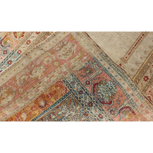 Antique Hand Knotted Turkish Sivas Prayer Rug With Floral Design in Ivory, Taupe, and Pink For Sale In Atlanta - Image 6 of 7