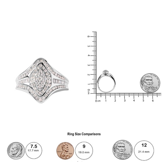 14K White Gold 3/4 Cttw Round and Baguette cut Diamond Cluster Ring (H-I Color, I1-I2 Clarity) For Sale In New York - Image 6 of 6
