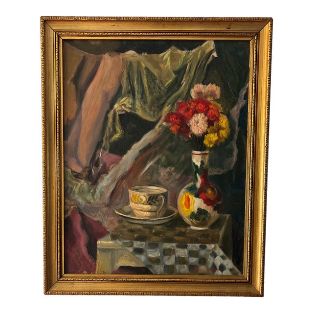 20 Th Century American School Oil on Canvas Floral Still Life Signed Framed by Jules Zugbe For Sale