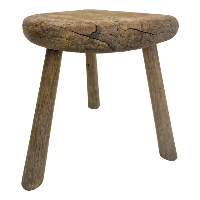 Brutalist Style Oak Tripod Stool, 1950s For Sale