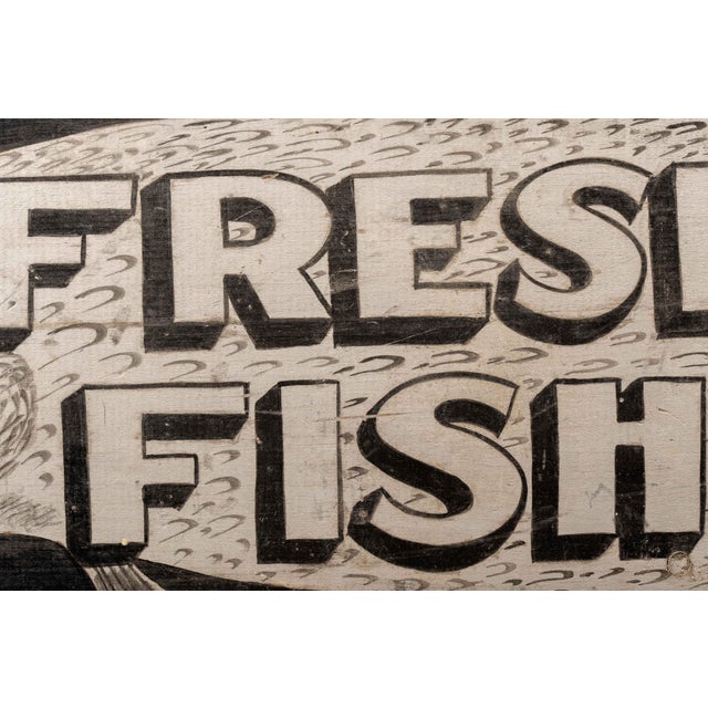 Black Vintage Double-Sided Hand-Painted Wooden Fish Monger Sign For Sale - Image 8 of 10