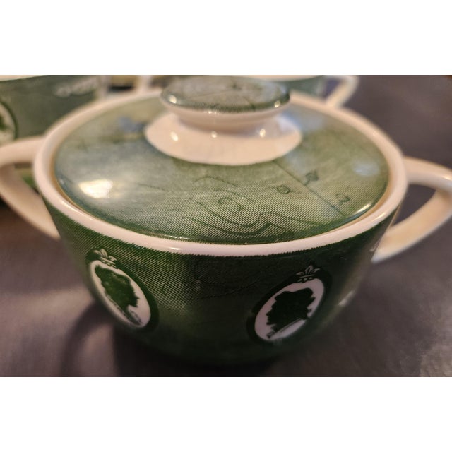 1950s Mid-Century Royal China "Colonial Homestead" Green Transferware - 16 Piece Set For Sale - Image 4 of 9