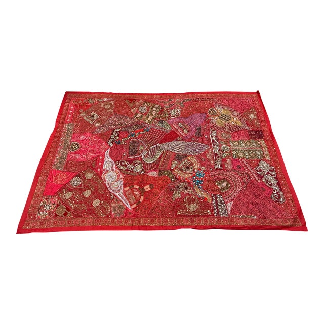 Indian Tapestry With Hand Sewn Beading For Sale