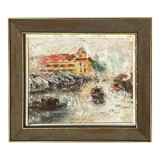 Vintage Boho Abstract Landscape Oil on Canvas For Sale