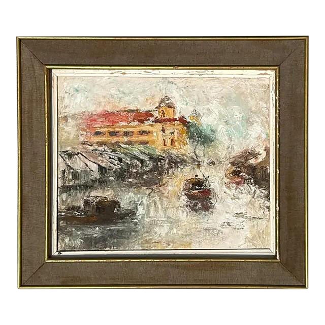 Vintage Boho Abstract Landscape Oil on Canvas For Sale