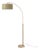 Float Chairside Arc Lamp 75" H - Weathered Brass, Avocado Linen Drum Shade, Dimmable, Bulb Included For Sale