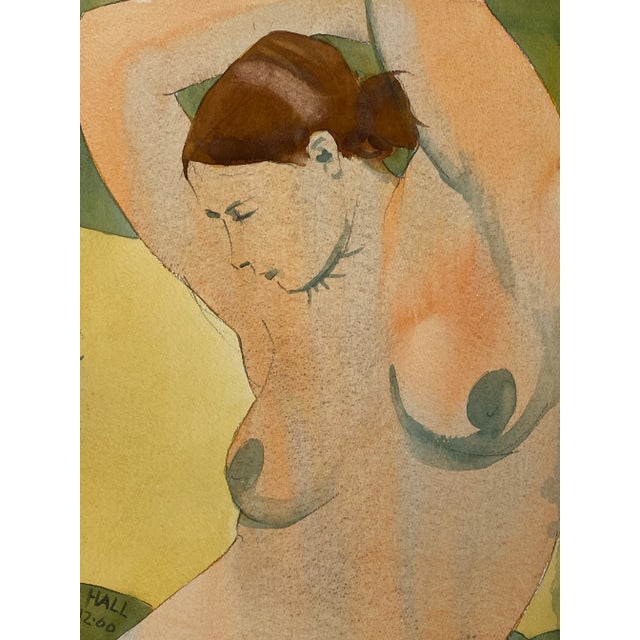 Original double sided watercolor painting of a nude female by Seattle artist and architect, Jon Hall. Signed/dated by the...