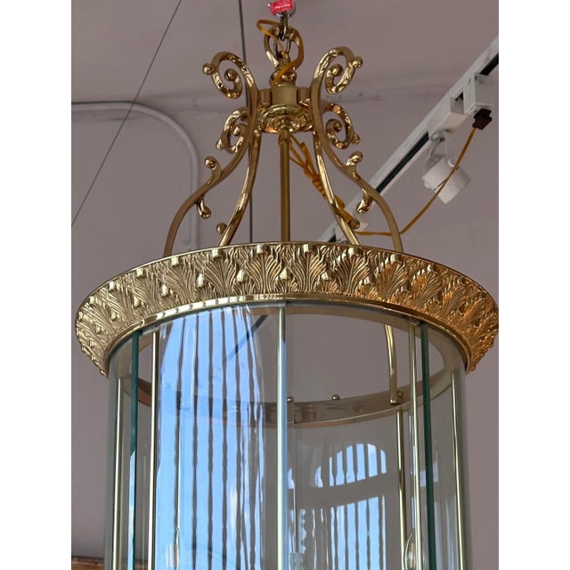 Brass Art Deco Bronze Chandelier Theater Lantern Light Fixture For Sale - Image 8 of 9