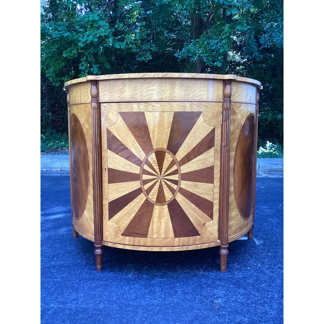 Neoclassical Demilune Cabinet With Sunburst Marquetry For Sale - Image 4 of 7