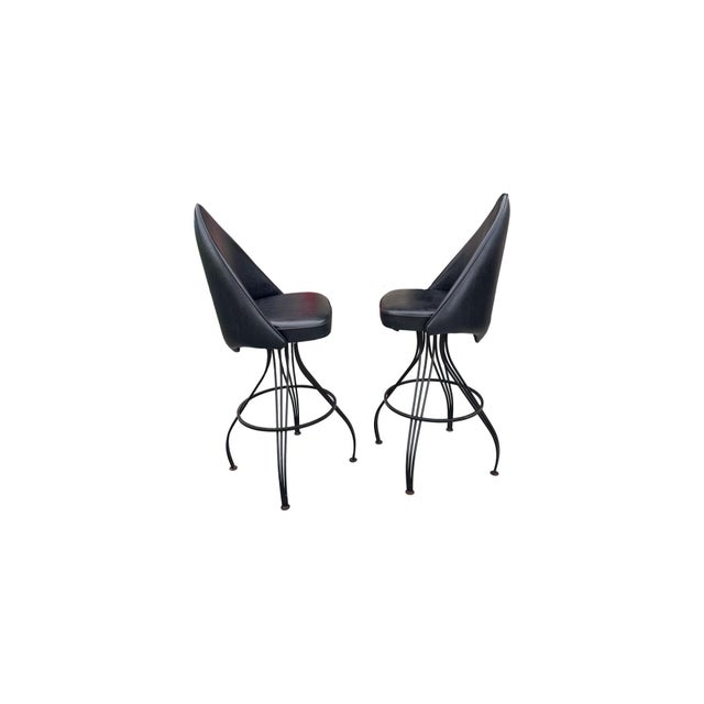 Mid-Century Modern Pair of Vintage Daystrom Sculptural Black Metal Swivel Bar Stools For Sale - Image 3 of 9