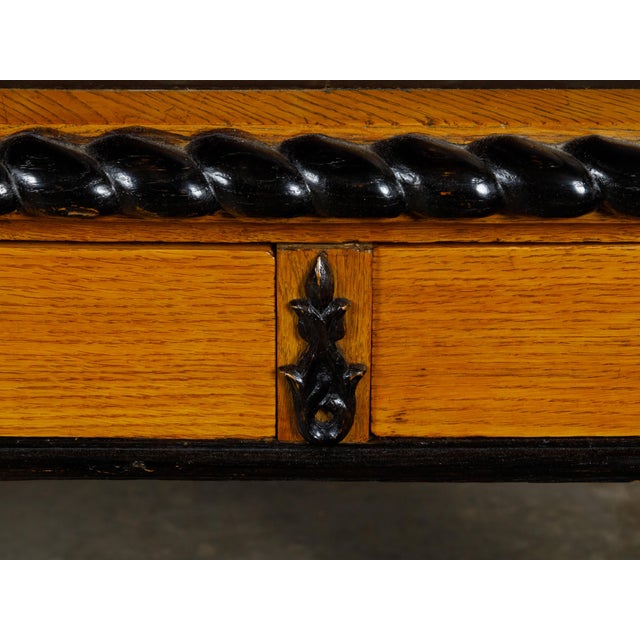 Brown English 19th Century Oak Desk with Ebonized Accents and Gilded Greek Key Frieze For Sale - Image 8 of 10