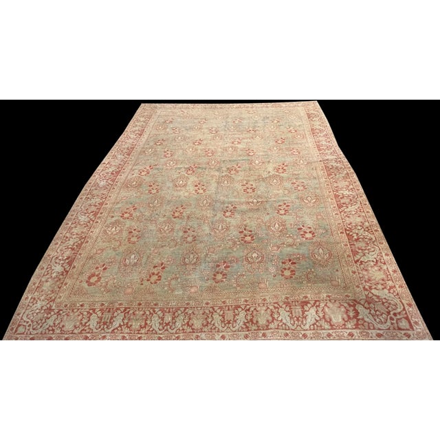 Early 20th Century Light Blue and Coral Antique Mahal Rug, Handmade Oriental Rug, 8'9"x12'11" For Sale - Image 11 of 12