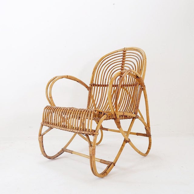 Curved Rattan and Bamboo Armchair, 1950s-1960s For Sale - Image 13 of 13