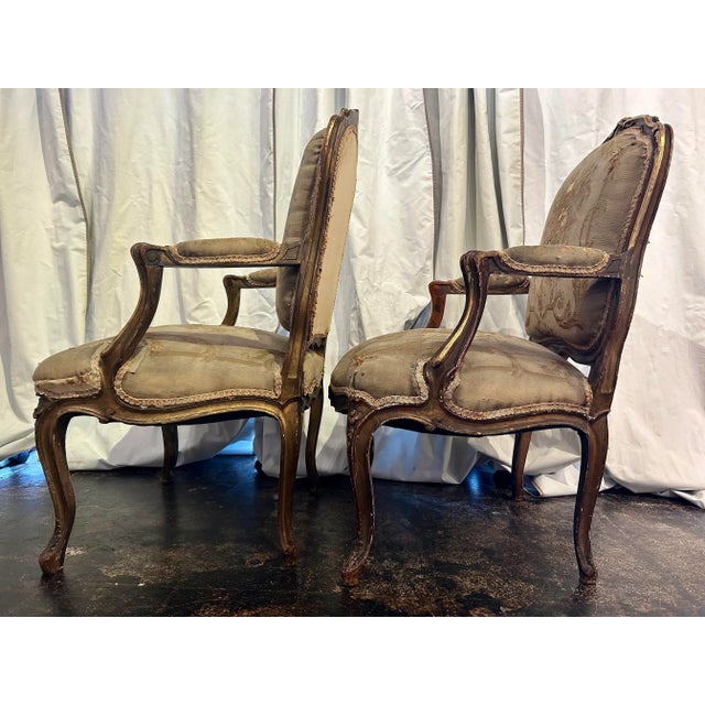 French Louis XV Style Arm Chairs a Pair For Sale - Image 3 of 7