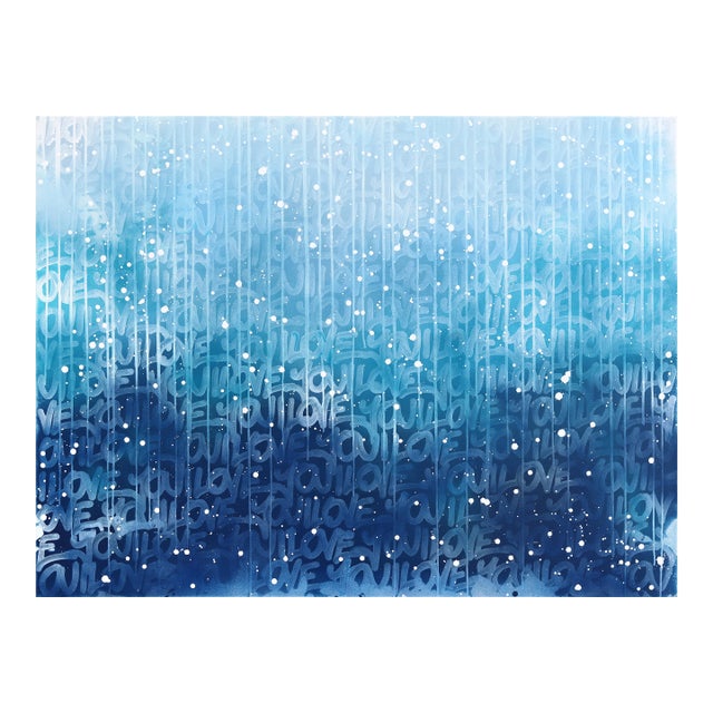 The Blue Lagoon - Original Blue Abstract Mixed Media Street Art Painting on Canvas For Sale