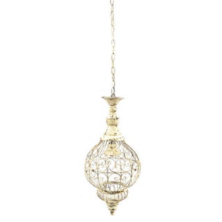 Vintage White Shabby Chic Metal Chandelier For Sale