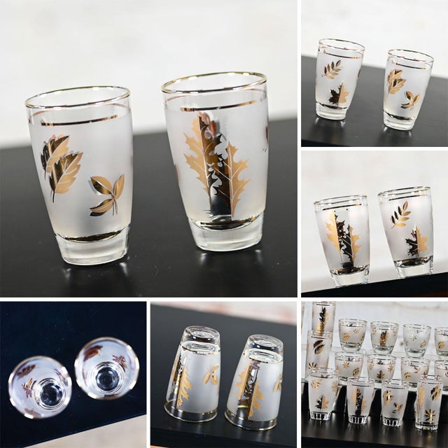 Mid-20th Century MCM to Hollywood Regency Libbey Frosted Golden Foliage Pattern 31 Piece Glassware Set & Bowl For Sale - Image 10 of 12