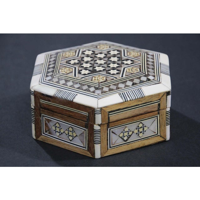 White Moorish Handcrafted Octagonal Box with White Mosaic Marquetry For Sale - Image 8 of 12