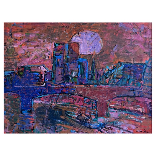 André René César Brechet, Coucher du soleil au Pont Royal et Notre Dame, Paris, Oil on Canvas, Framed For Sale