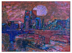 André René César Brechet, Coucher du soleil au Pont Royal et Notre Dame, Paris, Oil on Canvas, Framed