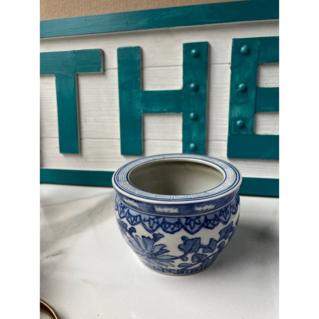 Up for consideration is a beautiful Greek key blue and white small planter bowl. This would look lovely in your home and...