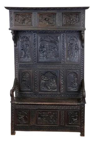 Antique French Neo-Gothic Black Walnut Monk's Bench, Circa Mid 19th Century