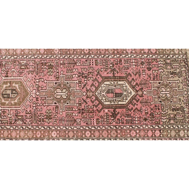 Long Narrow Persian Heriz Runner With Tribal Design in Pink and Taupe For Sale - Image 11 of 13