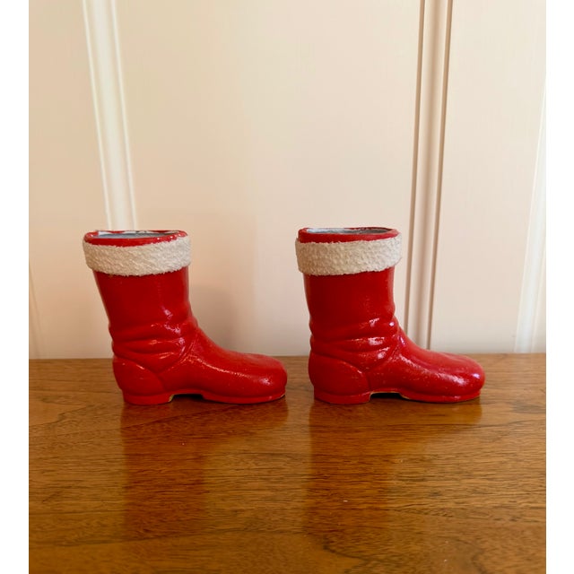 Art Nouveau Vintage 1930s Pair of Santa Boot Candy Holders Made in Germany For Sale - Image 3 of 9
