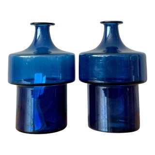 Vintage 1960s Timo Sarpaneva Littala Finland Blue Glass Vase - A Pair For Sale