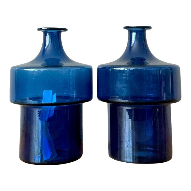 Vintage 1960s Timo Sarpaneva Littala Finland Blue Glass Vase - A Pair For Sale