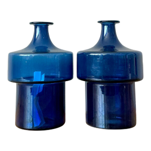 Vintage 1960s Timo Sarpaneva Littala Finland Blue Glass Vase - A Pair
