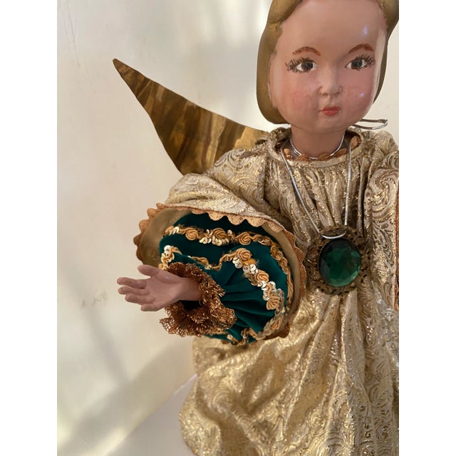 Paper Christmas Angel Italy Cartapesta Paper Mache Angel Gold Figural For Sale - Image 7 of 13