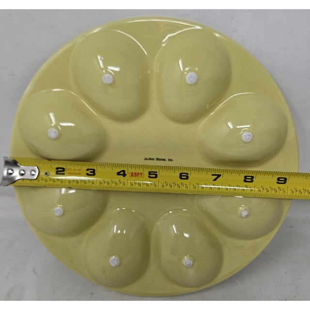 1990s Vintage Yellow White Floral Bunny Rabbit Deviled Egg Plate For Sale - Image 5 of 6