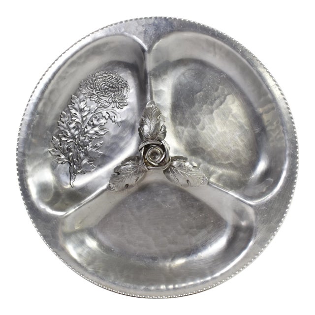 Vintage Continental Hand Wrought Silverlook Aluminum 729 Divided Serving Dish For Sale