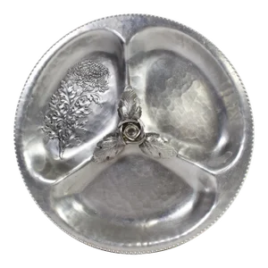 Vintage Continental Hand Wrought Silverlook Aluminum 729 Divided Serving Dish