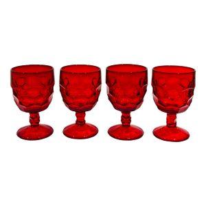 Vintage Viking Georgian Honeycomb Thumbprint Goblets Ruby Red - Set of 4