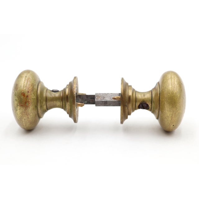 Traditional Vintage 1.75 In. Plain Brass Passage Door Knob Set For Sale - Image 3 of 6