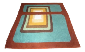 1950s Belgian Geometric Design Rug-5′8″ × 6′6″