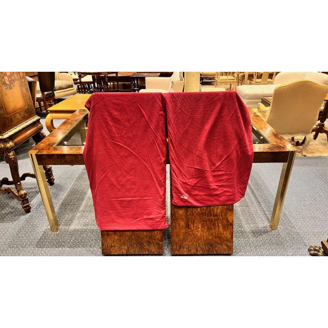 Brown 1970s Century Furniture Burl Wood and Brass Dining Table (Two Leaves) For Sale - Image 8 of 9