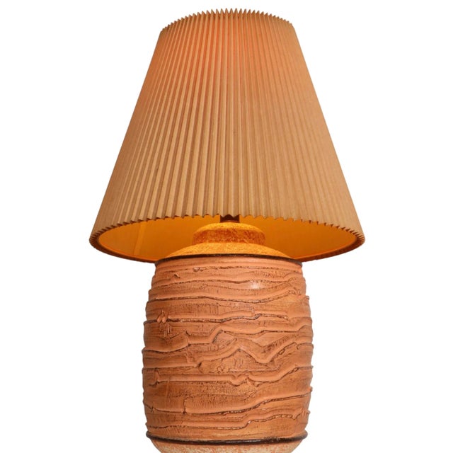 Sculpture Materials Cast Plaster Table Lamp With Original Pleated Shade by Casual Lamps of California C. 1981 For Sale - Image 7 of 12
