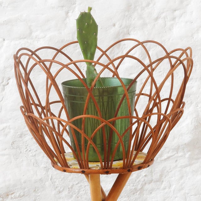 Mid-Century Modern Mid-Century Bamboo Rattan Plant Stand, France, 1960s For Sale - Image 3 of 9