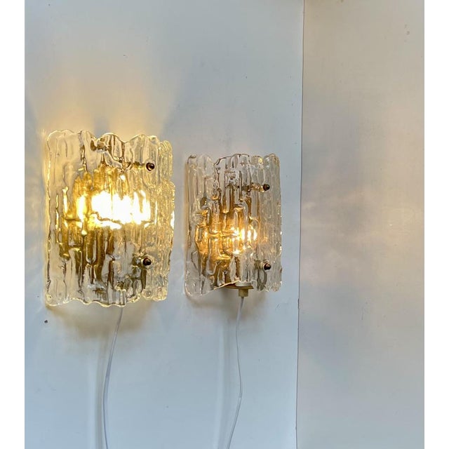 Metal Crystal Ice Glass Wall Sconces by Carl Fagerlund for Orrefors, 1960s, Set of 2 For Sale - Image 7 of 10