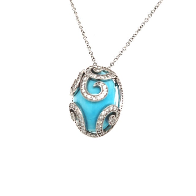 Persian Natural Persian Turquoise Diamond Gold Necklace 15.32 TCW Certified For Sale - Image 3 of 12