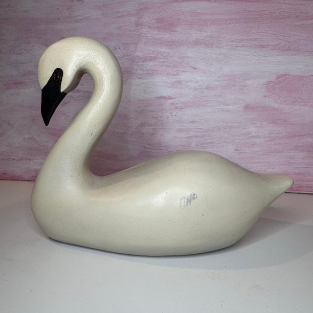1990s Beautiful Vintage Swan Decoy Glass Eyes Country Folk Art Decor 8”x10” For Sale - Image 5 of 7