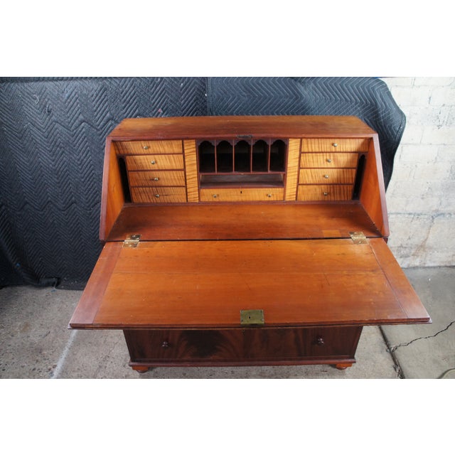 Antique Georgian Flame Mahogany Slant Front Secretary Writing Desk Bureau For Sale - Image 4 of 16