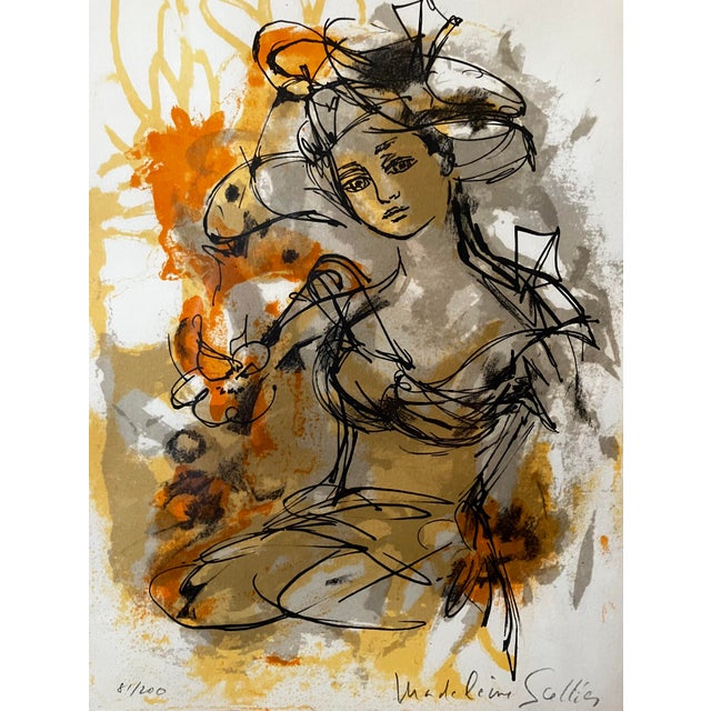 1960s Mid-Century Modern Seated Female Abstract Lithograph by Madeline Sallier – Signed & Numbered For Sale - Image 4 of 18