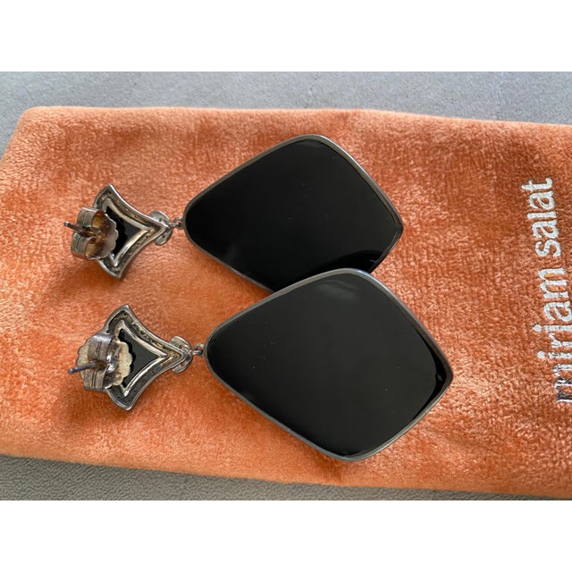 Miriam Salat 'MRM' Noir Evening Black Resin and White Topaz Drop Earrings, A Pair For Sale - Image 18 of 18
