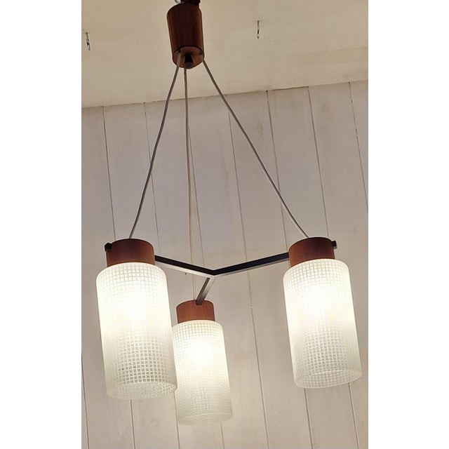 1960s Mid-Century Ceiling Lamp with Black Metal Frame, Teak Mountings, and Glass Shades, 1960s For Sale - Image 5 of 9