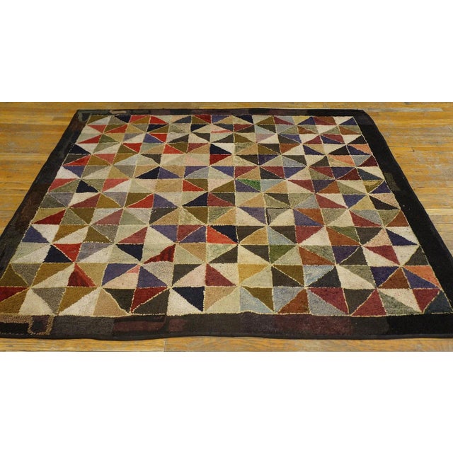 Early 20th Century American Hooked Rug ( 6' x 6' - 183 x 183 cm ) Antique American Hooked Usa Allover Geometric – Loop...